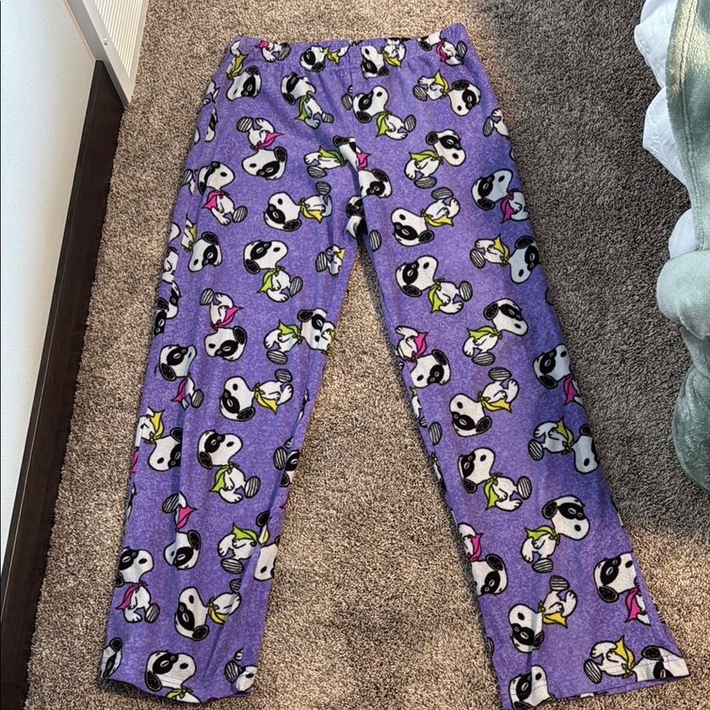 Purple Pajama Bottoms with Snoopy Print